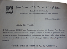 Pubblicità delle ultime pubblicazioni ricevuta da Gaetano Priulla